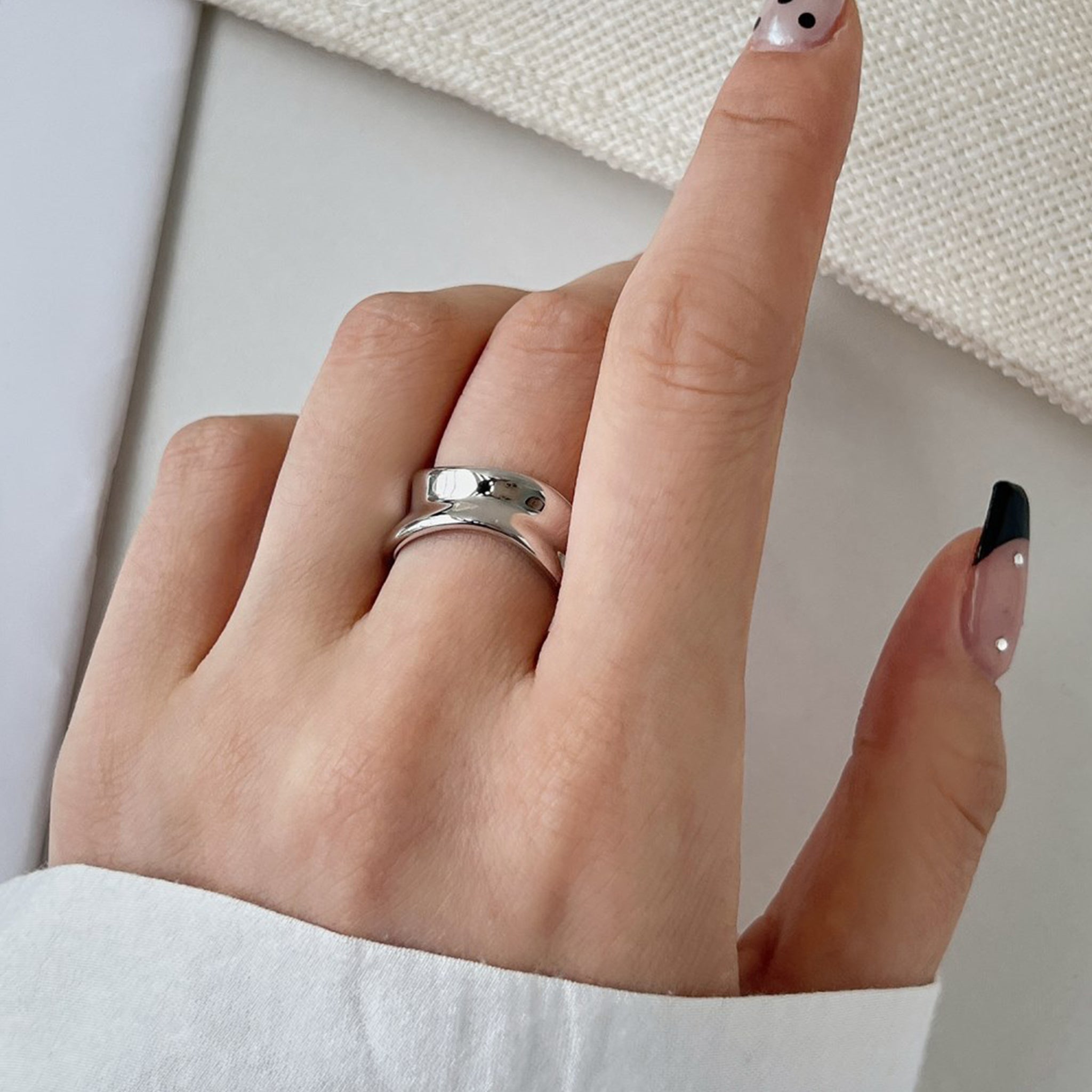 Irregular Pleated Silver aopen Ring