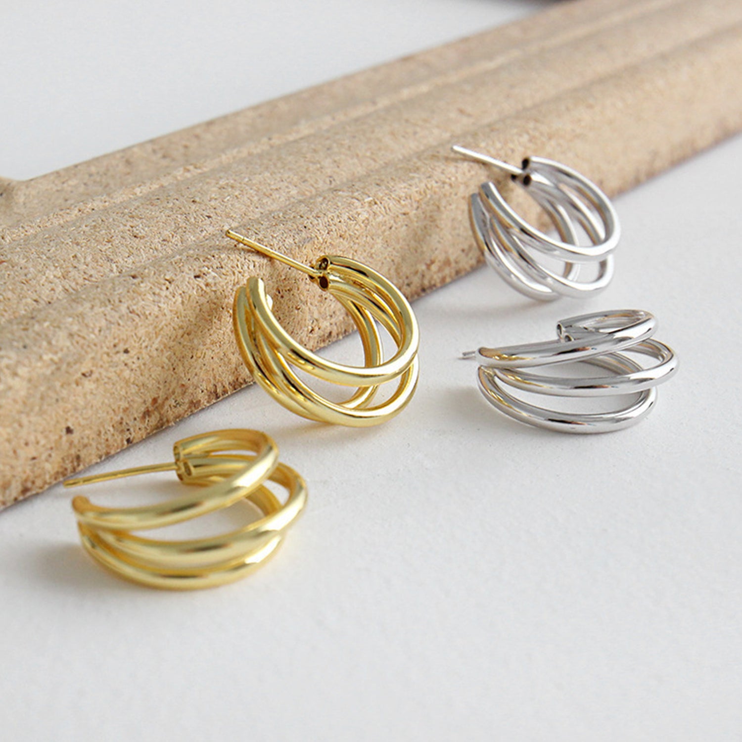 Multi-Layered Circular Gold Earrings