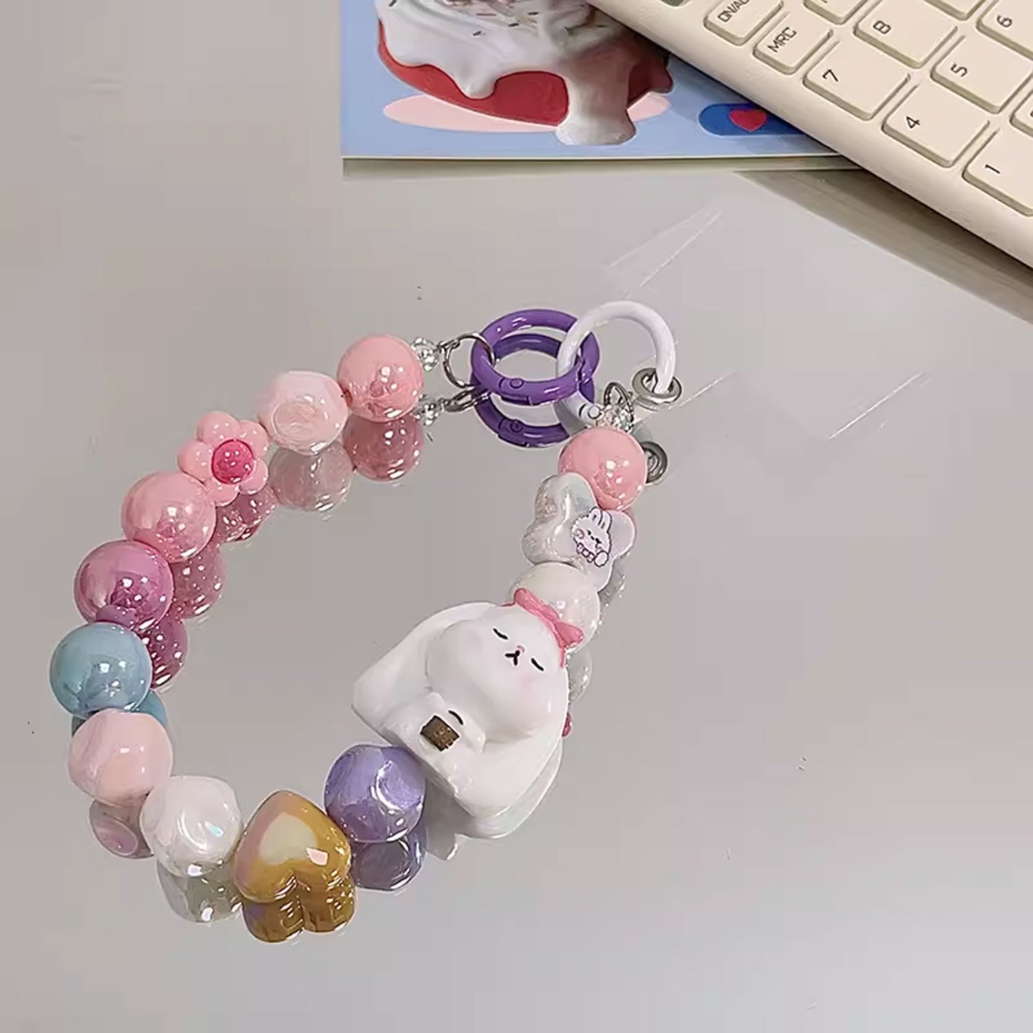Cartoon Rabbit Colorful Bead Phone Chain