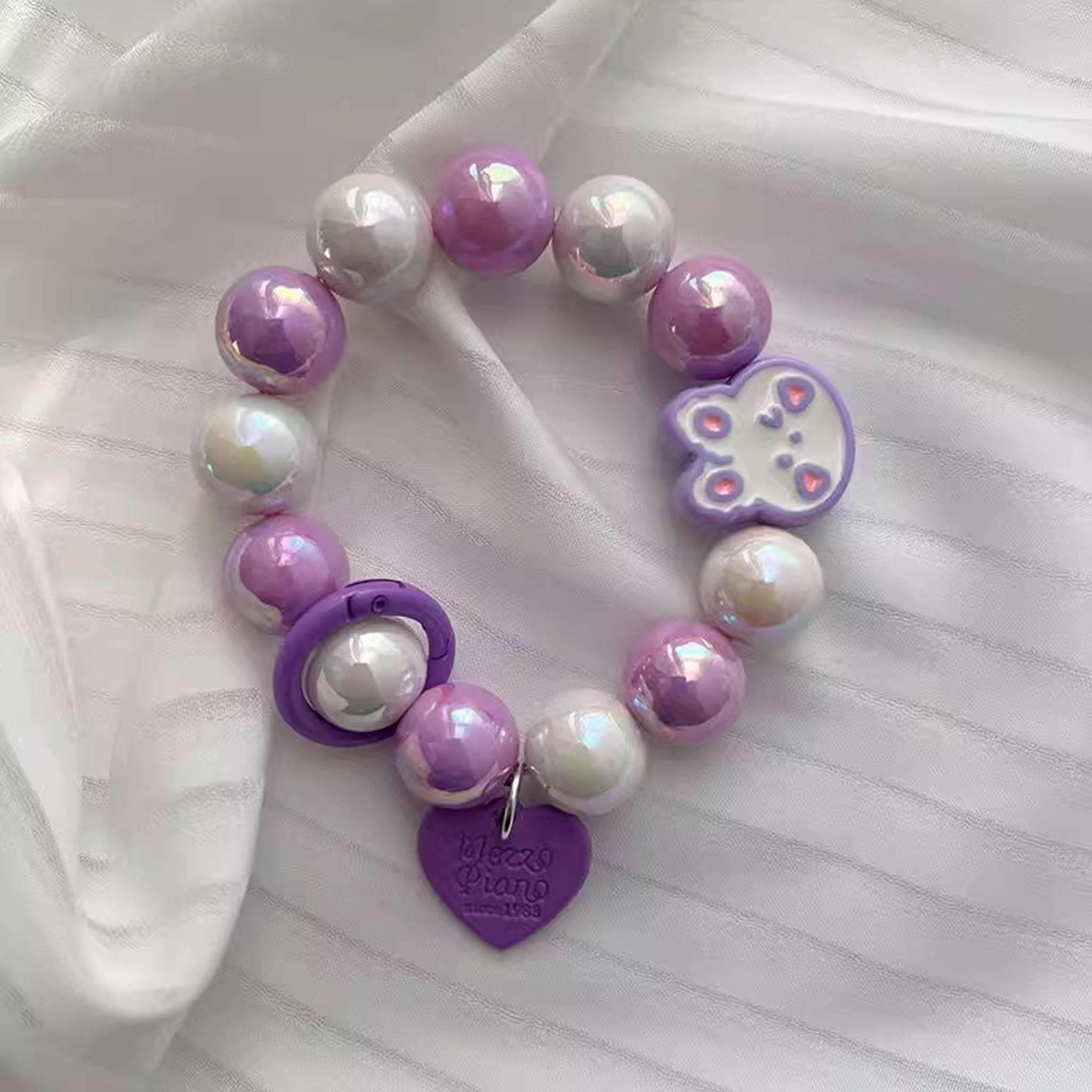 Cute Rabbit Mixed Bead Phone Chain Purple