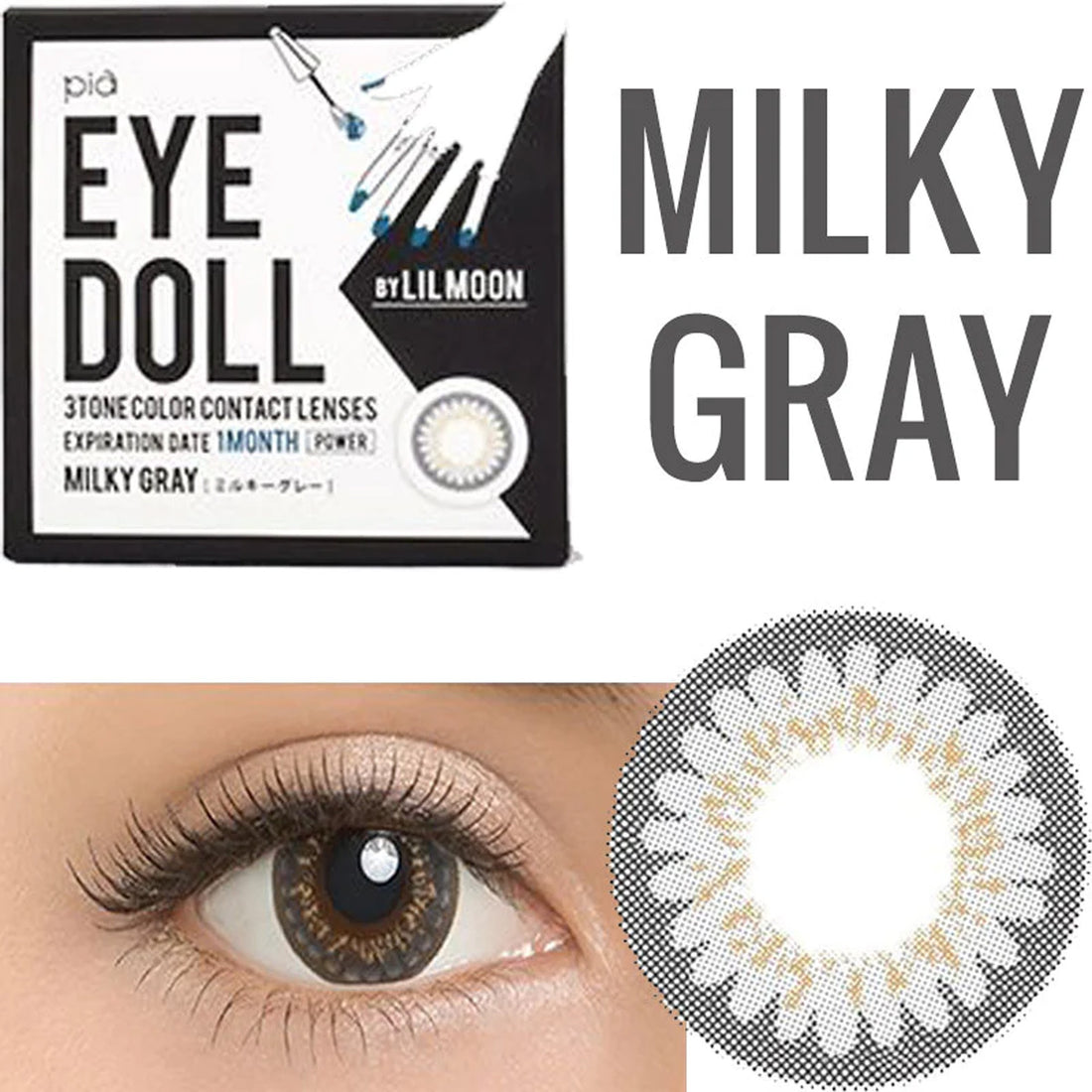 LIL MOON 1Month Contact Lenses-Milky Gray 1pc