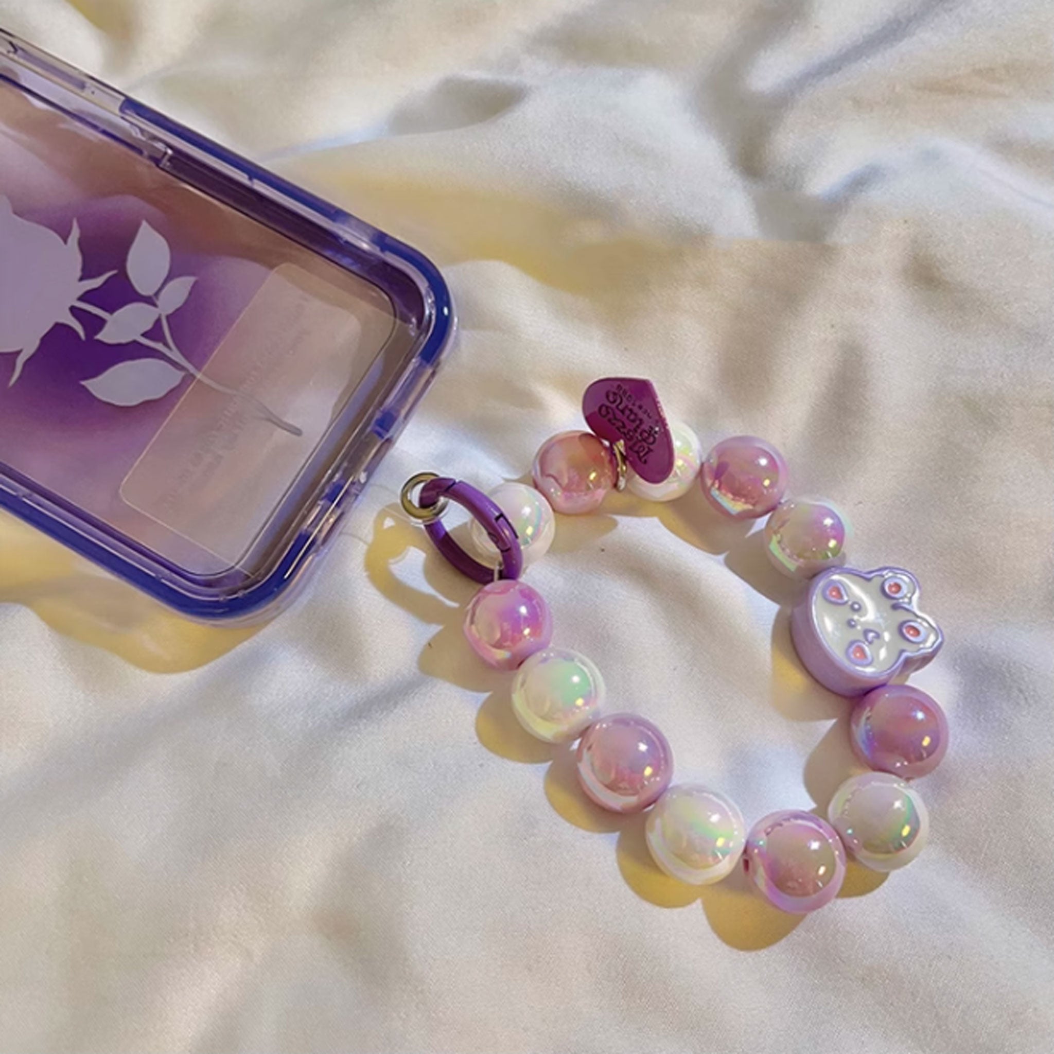 Cute Rabbit Mixed Bead Phone Chain Purple