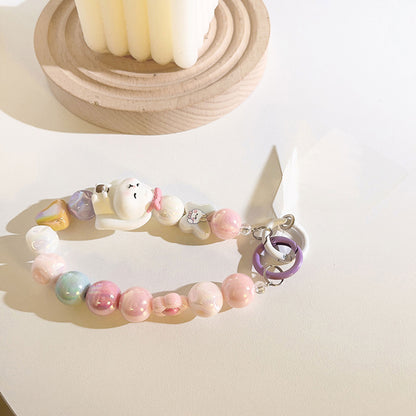 Cartoon Rabbit Colorful Bead Phone Chain