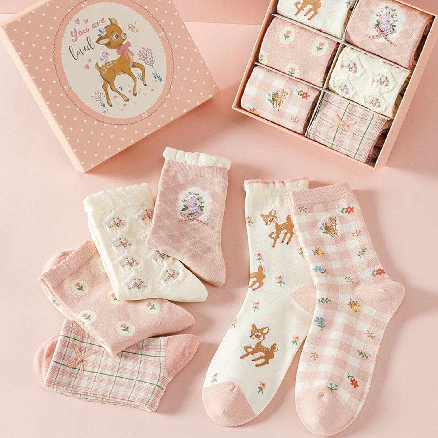 Caramella Thickened and Insulated Socks Set Pink &amp; White