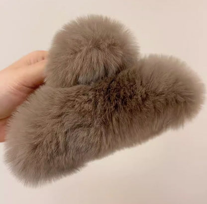 Faux Fur Plush Large Hair Claw Clip