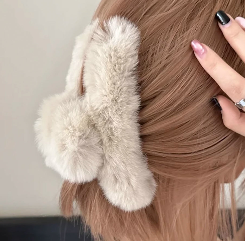 Faux Fur Plush Large Hair Claw Clip