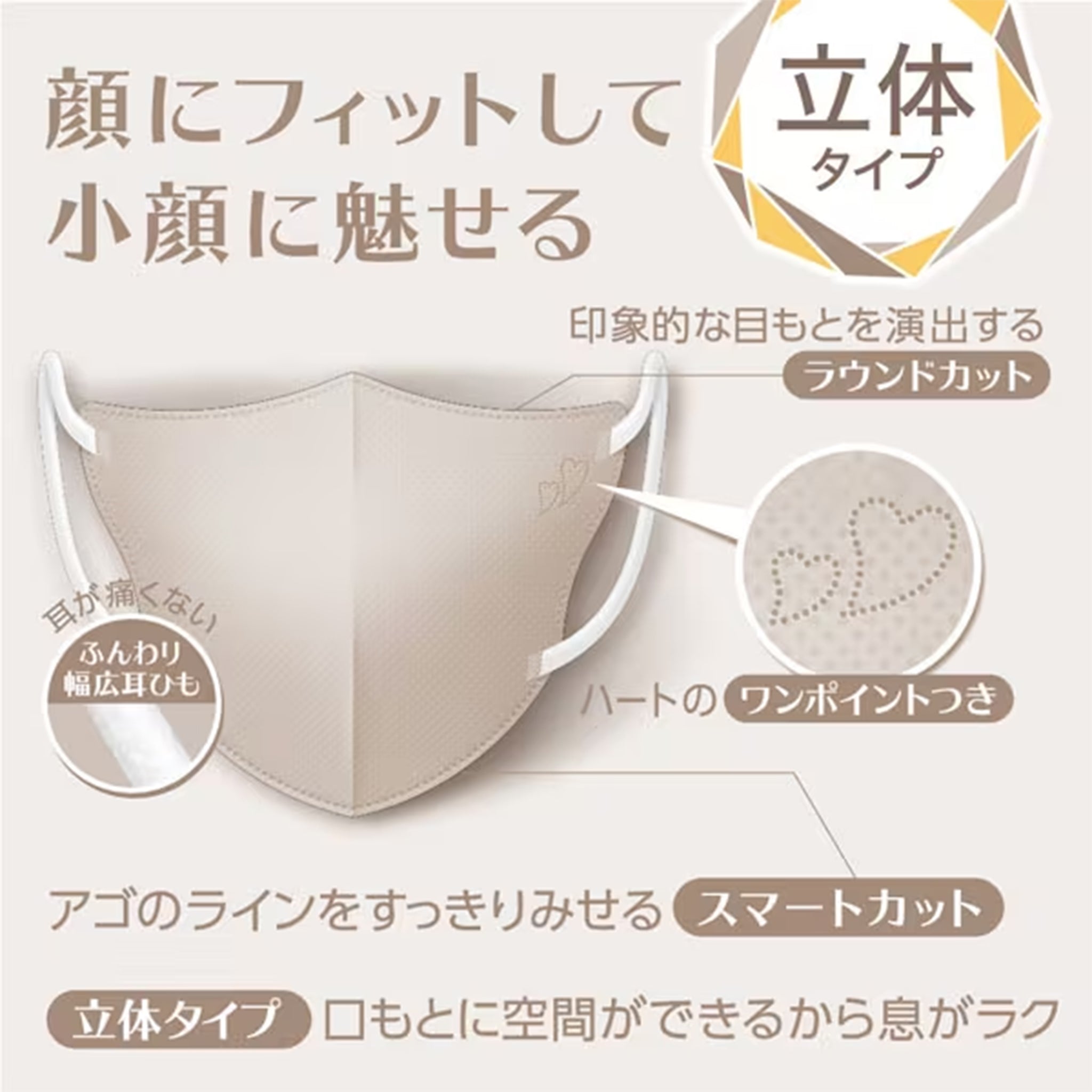 Hakugen Earth B Style 3D Type Mask Regular Size Milk Tea Beige 20pcs