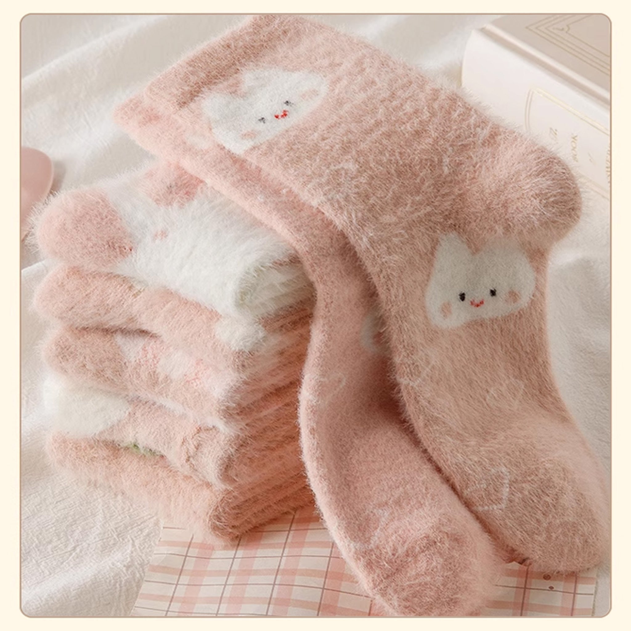 ILOOKLIKE Mid-Calf Socks Pink &amp; White 3pairs