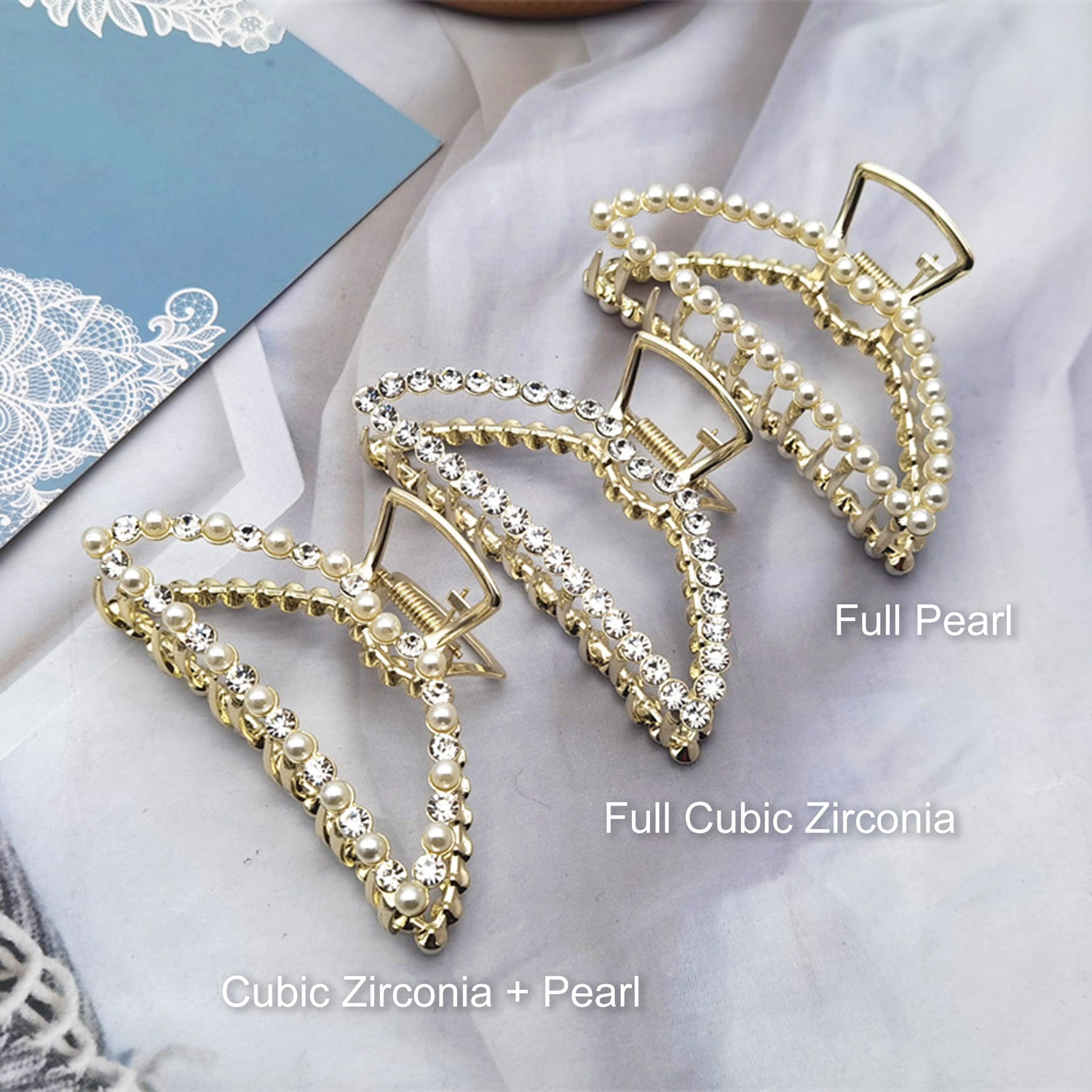 Cubic Zirconia+Pearl Shark Clip